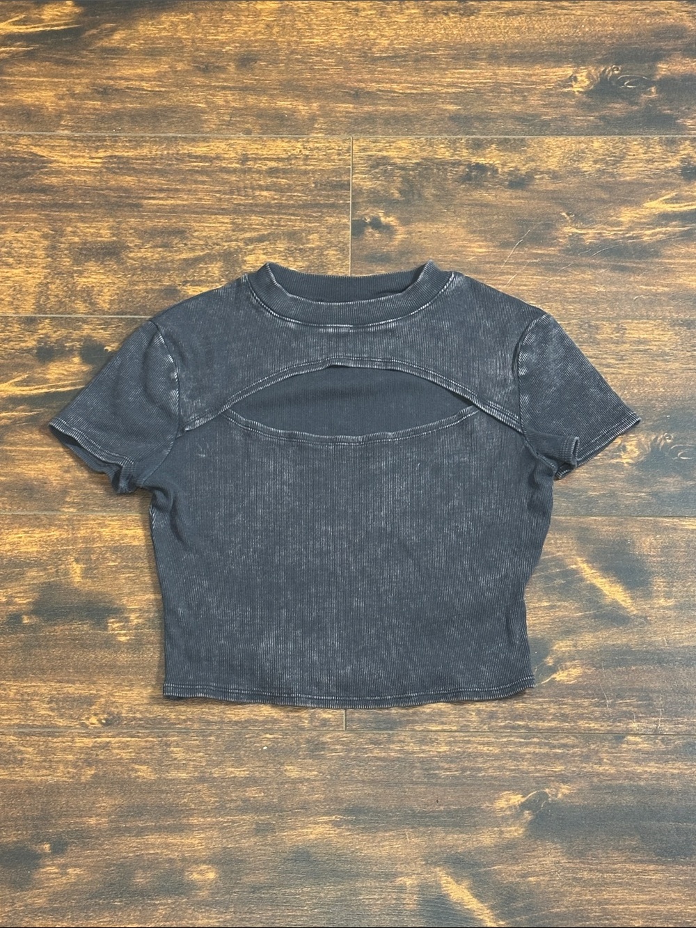 Ninth Hall Cuddie Black Wash Cutout Ribbed Crop Top M 🖤